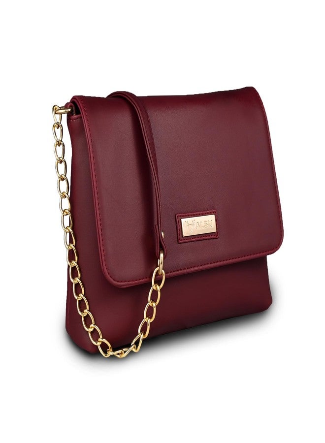 ALSU Women's Maroon trendy Sling Bag | metallic straps | vegan leather (jln-024mar) - Image 1